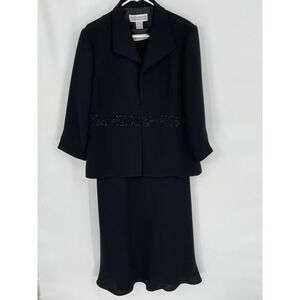 Jessica Howard Womens 16 Dress Suit Black Sequined Jacket Flared Hem Lined